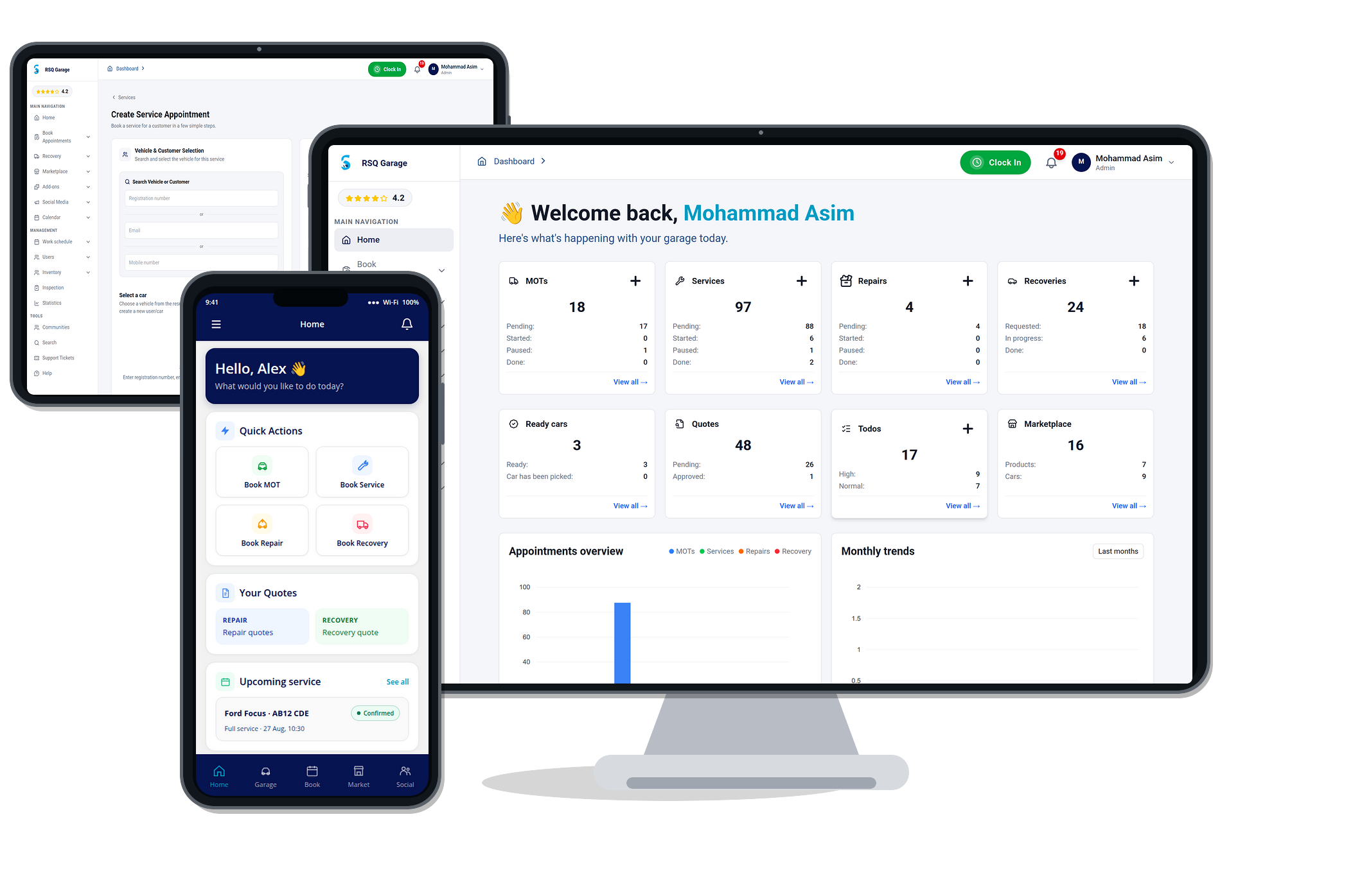 Current Smartgenix service appointment booking, owner dashboard, and customer mobile Home app